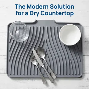Silicone Dish Drying Mat | Non-Slip Fast Draining Kitchen Counter Pad for Dishes & Utensils