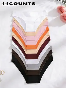 Women's Soft Cotton Breathable Low Waist Triangle Panties, Soft Breathable Panty, 11 Pcs Multicolor Basic Underwear Set, Comfortable and Durable Ladies' Lingerie