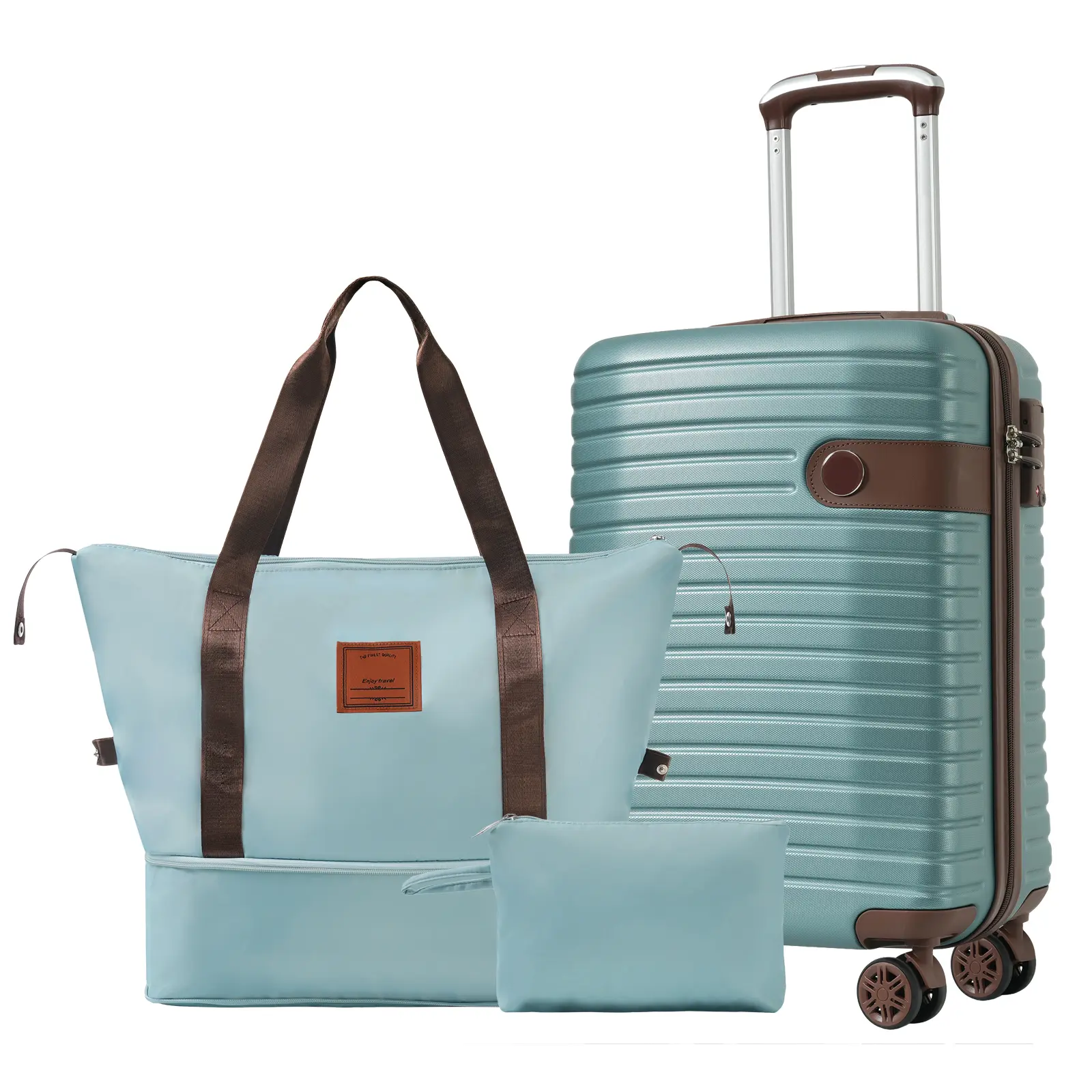20-Inch Hardshell Carry-On Luggage Set with Weekender Bag and Toiletry Bag, Airline Approved 22x14x9, Lightweight ABS Suitcase with Spinner Wheels, Blue