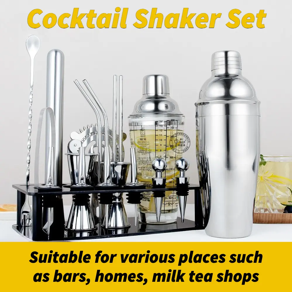 Home Bar Cocktail Shaker Set - Glass Shaker, Stand, Utensils - Complete Bartender Mixology Tools - Unique Gift for Mixology Lovers