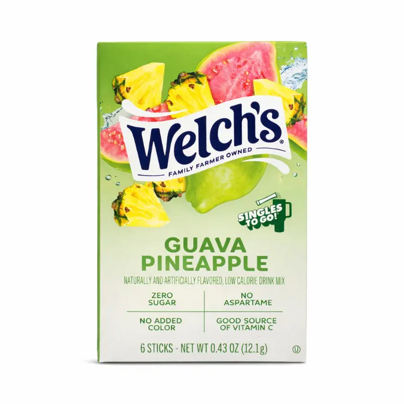 Welch's Guava Pineapple Single Serve Beverage Flavoring Powder - 3-Pack Tropical Fruit Flavor Hydration Drink Mix, 0.56oz Each, Tropical Fruit Flavor Flavoring Powder