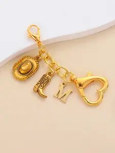 Initial Western Cowboy Boot Hat Heart Keychain, Vintage Pendant, Trendy Cute Keychain, Bag Key Accessories, Retro Style, Perfect for Bags and Keys