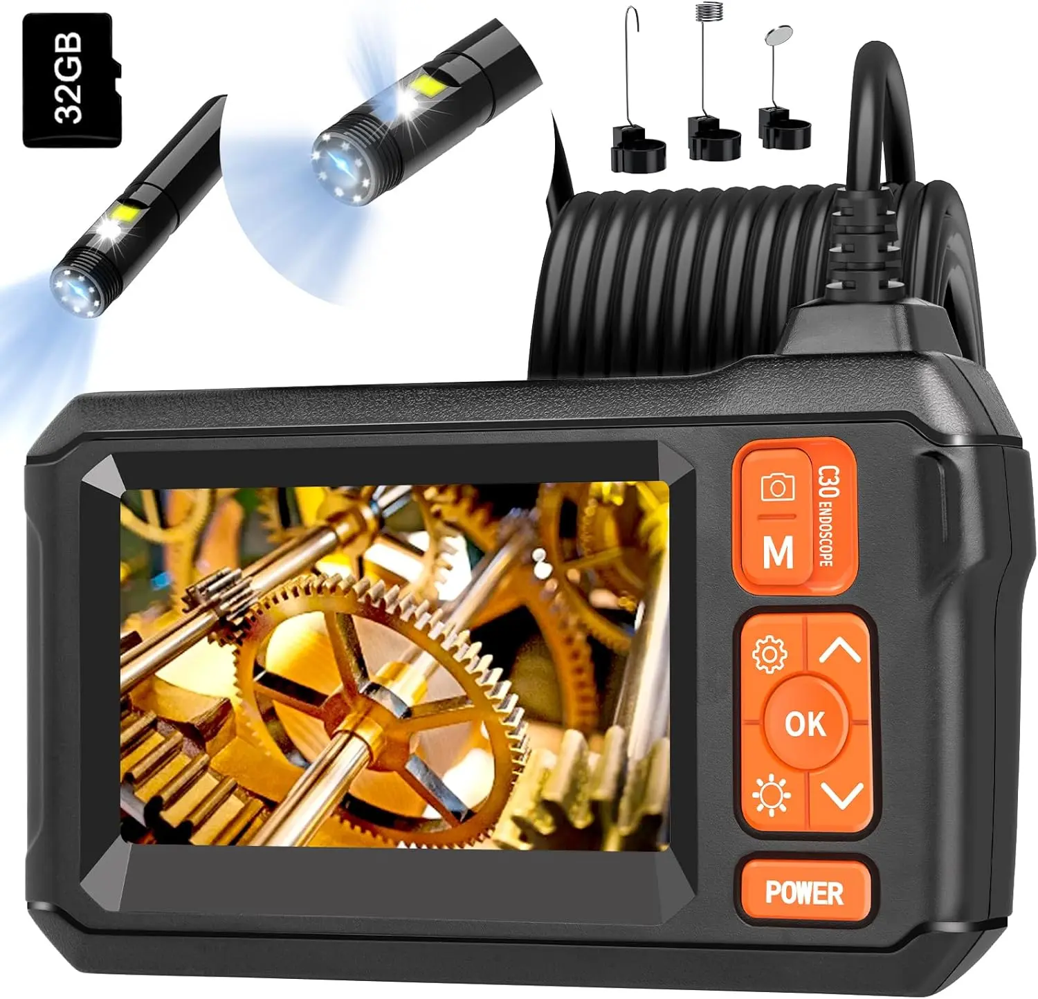 DAxiongmao Endoscope Camera with Lights, IP67 Waterproof Endoscope, 1080 HD Borescope, 16.5FT Flexible Borescope, Sewer/Plumbing/Auto Inspection Camera with LED Lights, Gadget Gift for Men father's day gifts