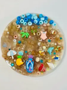 Handmade Beach Squishy Sensory Pad - Bead-Filled Silicone Fidget with Beach Charms for Summer Stress & Anxiety Relief Skin Picking