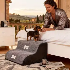 Double Layer Non-Slip Pet Stairs, Soft Steps for Small Dogs, Safe Up & Down Sofa & Bed & Home, Compact Design, Washable Cover, Durable Base