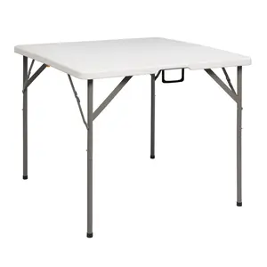 34" Blow Molding Foldable Square Table Portable Indoor Outdoor Dining Table HDPE Top Steel Legs White Grey Space Saving Collapsible Design for Party Picnic Camping