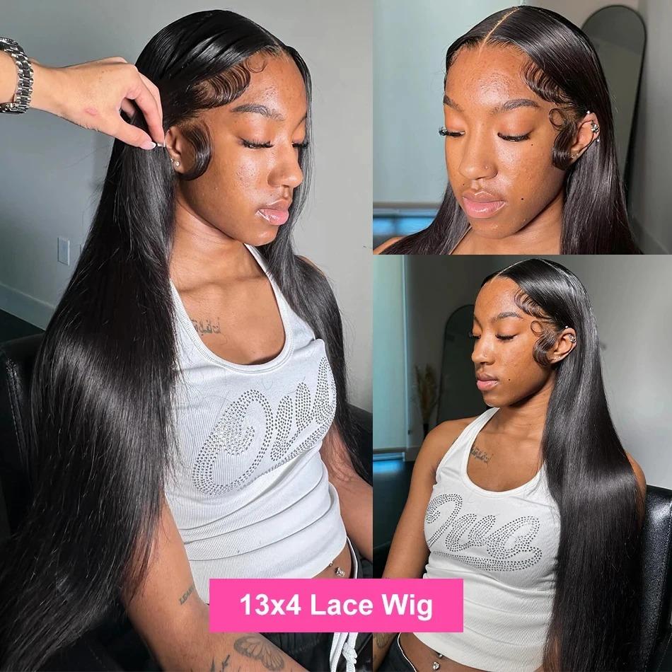 13x6 13x4 Lace Front Wigs Human Hair for Women 180 Density HD Transparent Bone Straight Lace Front Wigs Human Hair Pre Plucked Glueless Lace Frontal Wigs Natural Black Color