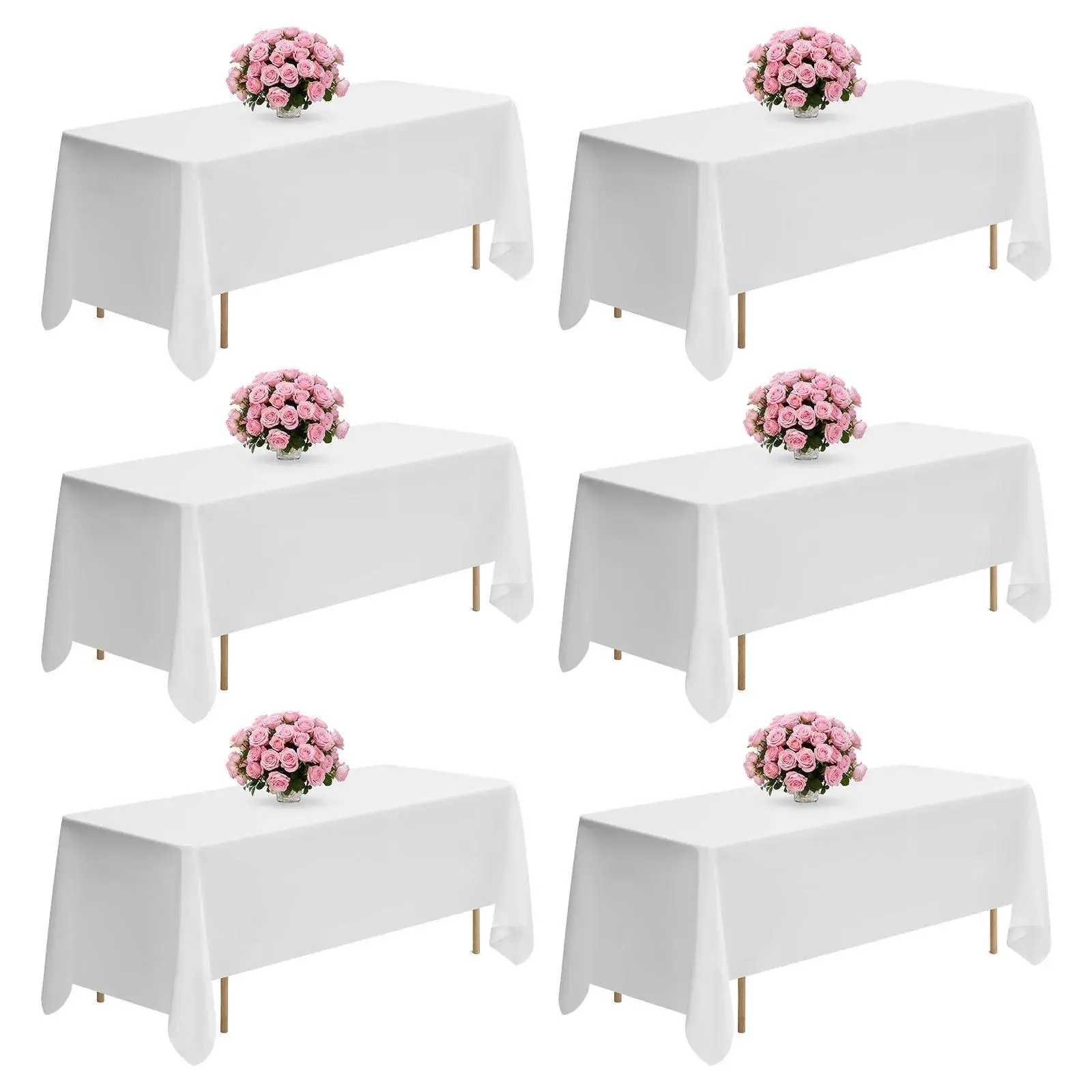 【summerfinds】VEVOR White Tablecloths for Rectangle Tables, 6 Pack, 70 x 120 Inches, Reusable and Machine Washable Table Clothes, Wrinkle-Resistant Polyester Fabric Table Covers for Wedding, Party, Banquet