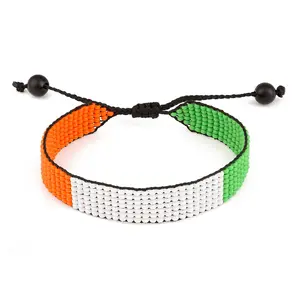 Ivory Coast Flag Bracelet: Handmade Bracelet, Adjustable Beaded Boho-Style Rope Bangle with Patriotic Design