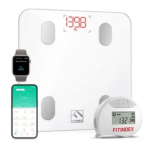 FITINDEX 2-in-1 Body Analysis Kit, Smart Bluetooth Body Scale & Tape Measure - Sync with App for Weight, BMI, Fat%, 12 Body Metrics, Muscle Gain Tracking & Health Reports, Body Composition Analysis