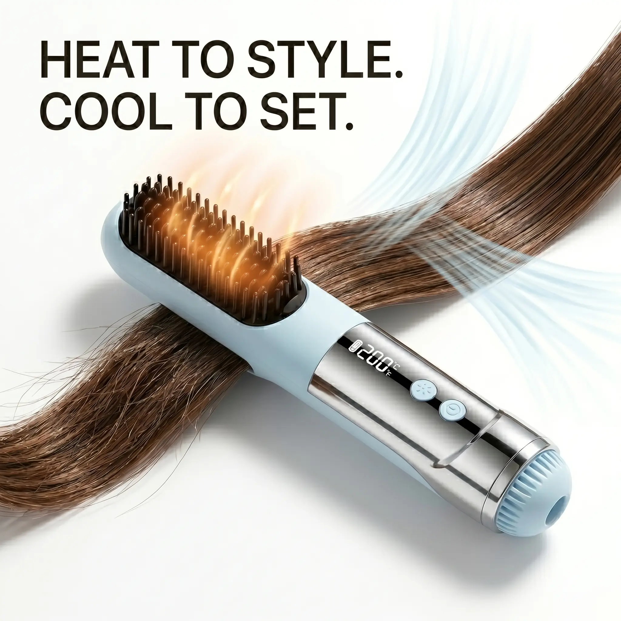 Cordless Ionic Hair Straightener Brush Rechargeable 2-in-1 Portable Mini Travel Hot Comb Anti-Frizz Fast Heating Negative Ion Heated Ceramic Brush Cool Airflow Styler with LCD Display for All Hair Types