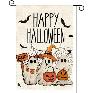 Happy Halloween Garden Flag Double Sided Outside, Ghost Jack-o'-lantern Boo Yard Outdoor Decorative Flag
