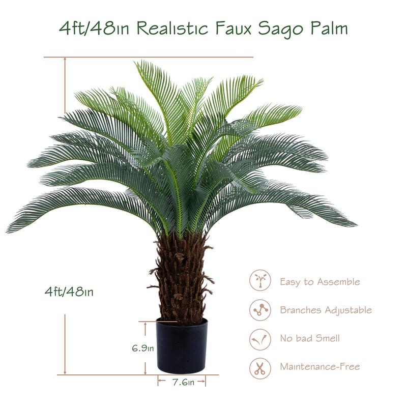 Bellacat UV-Resistant Faux Sago Palm Tree with Lifelike Bark & Realistic Leaves for Home Office Patio Decor, Sturdy Pots, Fade-Resistant Artificial Cycad Plants