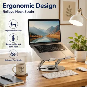 360° Rotatable Adjustable Aluminum Laptop Stand, Foldable Ergonomic Notebook Riser Holder, Heat Dissipation Ventilated Laptop Desk Mount, Portable Metal Computer Stand for MacBook iPad HP Dell Office Home Gaming Work from Home Essentials