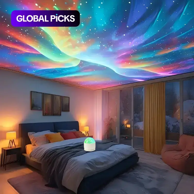 Aurora Projector Night Light, Starry Sky Projector, Starlight Projector, USB-Powered RGB 16-Color Lighting with Remote Control, Indoor Ambient Light for Bedroom, Gaming Room, Home Theater and Audio Rooms