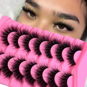 7 Pairs Cat Eye False Eyelashes, 3D Wispy Lashes, Reusable Volume Medium Natural Look Eye Makeup Fake Strip Lashes for Women Makeup Eye Extensions, Cosmetic False Lashes, Wispy Volume Set, DIY Eyelash Extensions