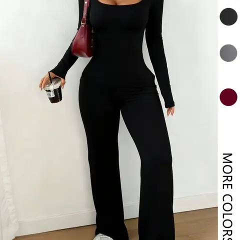 Women's Sexy Long Sleeve Fitted Jumpsuit, Plain Design All-Season Wear, Casual Fashionable for Women, Comfortable Daily Use Fit Jumpsuits