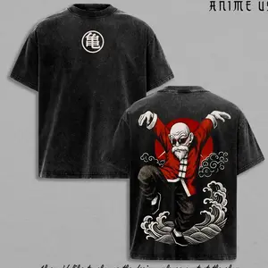 Master Roshi (Kame-Sennin) Shirt Anime Vintage Washed Graphic Tee Turtle Hermit Kanji Symbol Martial Arts Sensei Oversized Streetwear Shirt for Anime Fans OGS