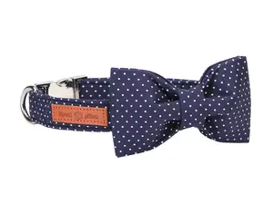 Lionet Paws Navy Blue Dot Dog Collar with Bowtie, Comfortable & Adjustable Gift for All Dog Breeds