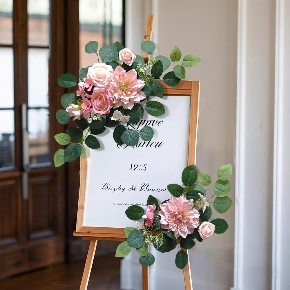 Artificial Floral Swag Set of 2, Wedding Arch Corner Flowers Arrangement, Multiple Colors Silk Rose Greenery Swag for Ceremony Backdrop, Party, Home Wall Decor