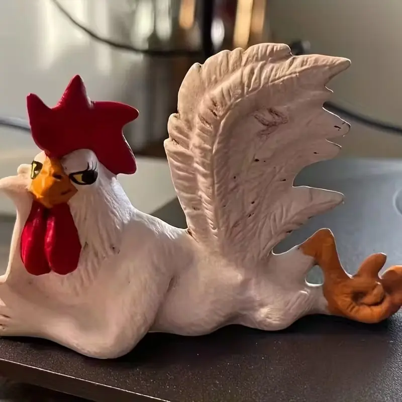 1pc White Rooster Statue with Long Eyelashes Table Art Sculpture Resin Figurine Decoration, Decorative Piece, Statue Figurines, Rustic Country Kitchen Decor, Farm Animal Table Ornament as Housewarming Gifts, Resin Animal Sculptures, Ornaments Statues
