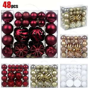 48pcs Christmas Decorative Ball Ornament Set,Burgundy Plastic Spheres, Beehive Christmas Tree Hanging Decorations, Shatterproof Indoor/Outdoor, Christmas Party Wedding Supplies