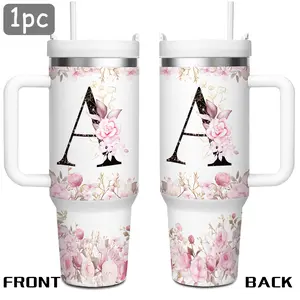 1 Pc 40 Oz Multicolor A-Z Letter Design, Double Wall Stainless Tumbler, With Lid And Straw, Keep Warm 12h And Ice 24h, Insulated, Outdoor Stainless Cup, Home Decoration Mug, For Home Kitchen Or Office Use, Unique Gift For Besties, Mom Or Mothers'Day