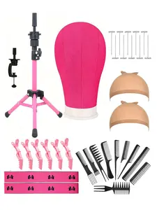 The 22 inch wig canvas head mold contains a tripod stand, table edge clip, positioning pin, and daily accessories, which are used for making wig styling and wig display, Wig Tool