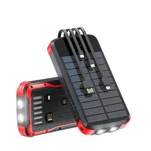 citicr 40000mah large-capacity solar power bank, equipped with 4 cable outputs, 5 QC3.0PD 20W fast charging channels, 2 lighting fixtures, and 1 solar panel for efficient charging. It is suitable for outdoor activities, fishing and camping