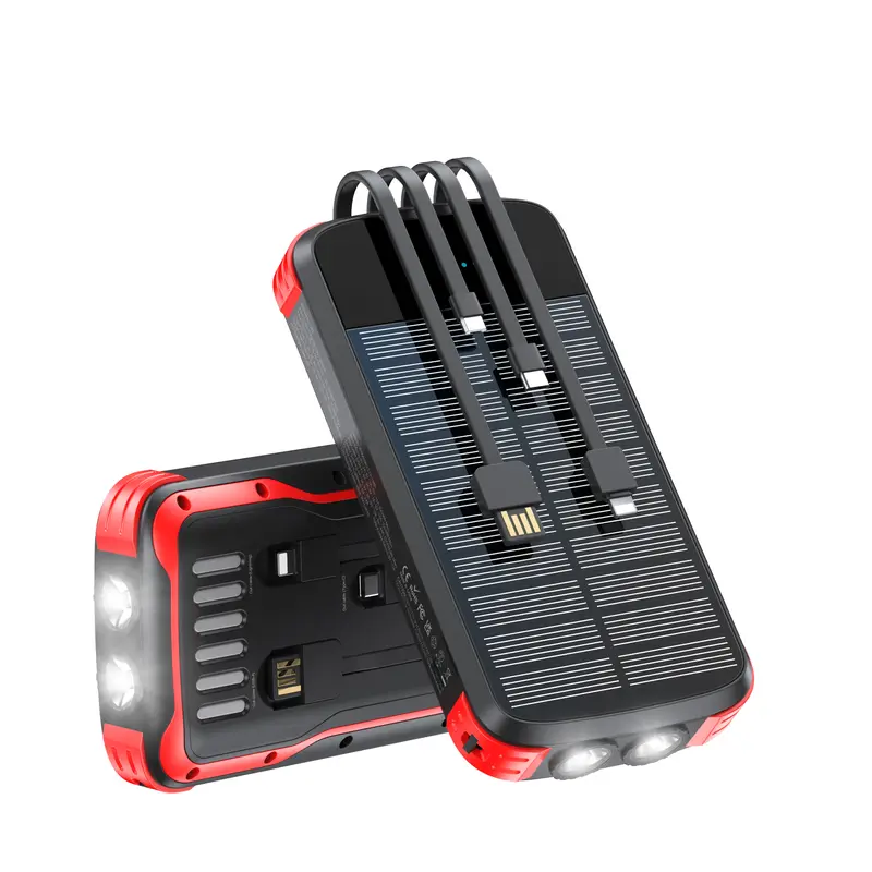 Citicr 40000mAh Portable Solar Cellphone Power Bank - 1-Panel Solar Charger for Mobile/Smartphone, 4 USB-A Cable Outputs, 5 QC3.0-PD 20W Fast Charging Channels, 2 Built-in Flashlights, Camping Essential