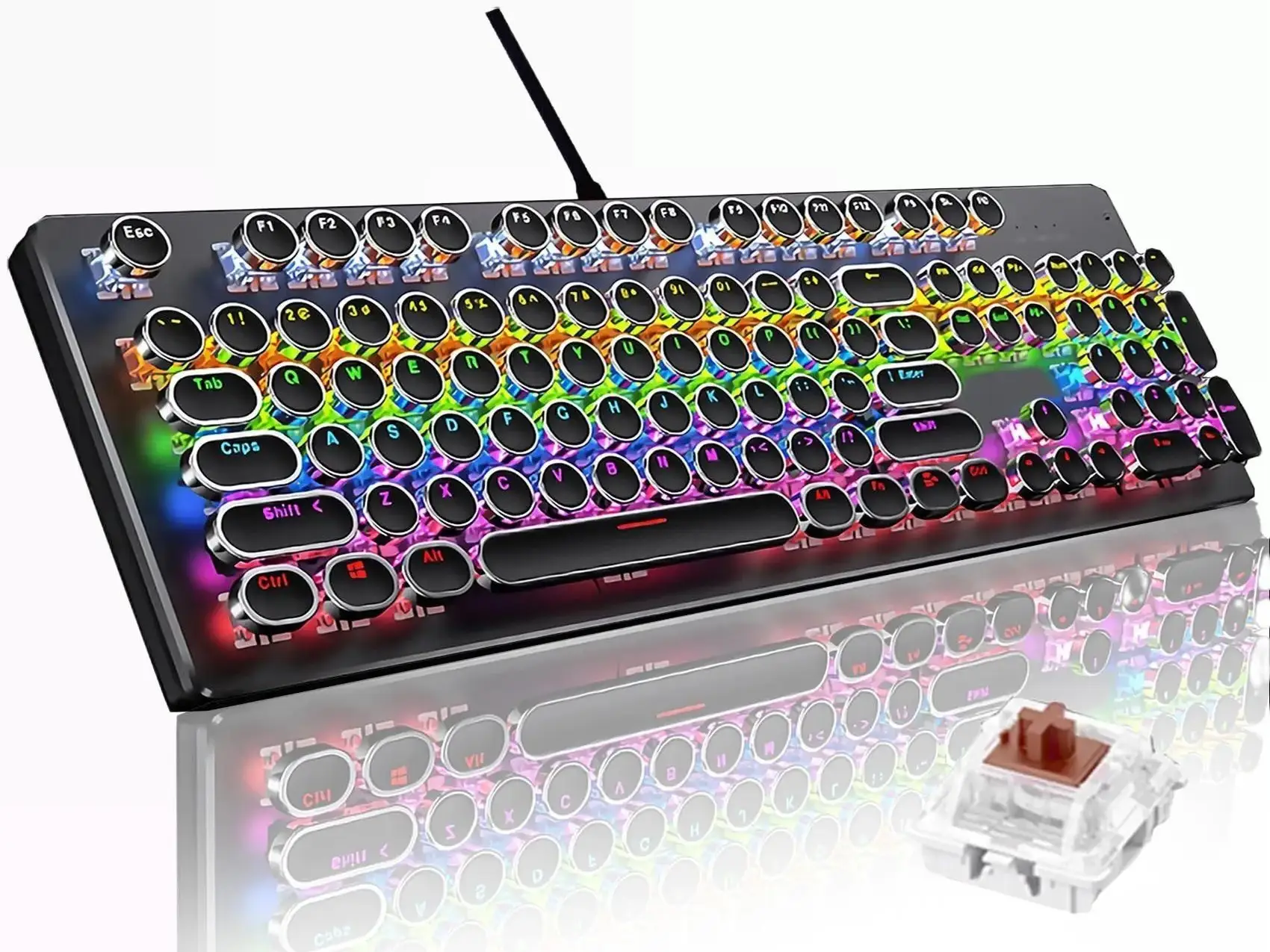 Basaltech YD-Series Mechanical Black/White Wired 104-key Full Sized Anti-Ghosting Typewriter Mechanical Keyboard with RGB Backlights