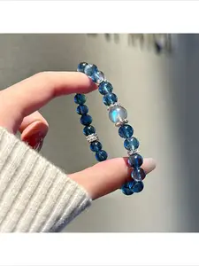 Hylemi Dainty Simulated Aquamarine Bracelet, Blue Faux Crystal Beaded Jewelry for Women