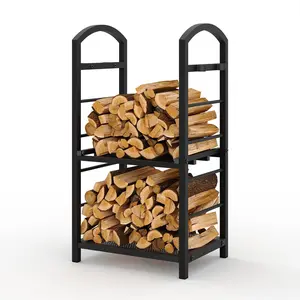 30" High Heavy Duty Firewood Rack, Indoor Outdoor Fire Log Holder with Large Storage Capacity, Fireplace Tool Rack for Wood Stove or Patio – Black