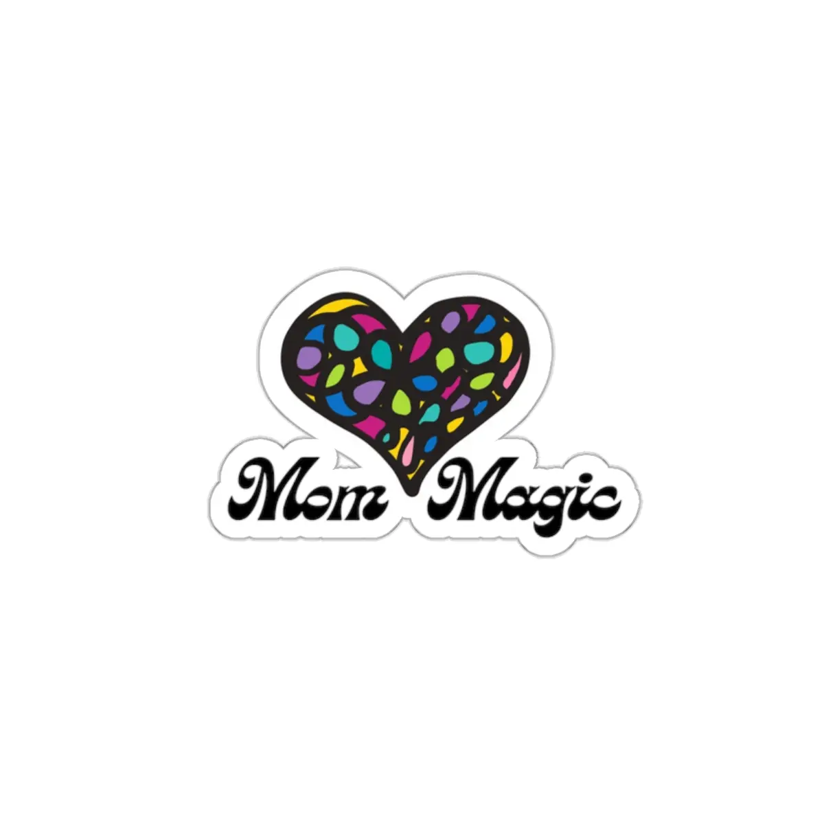 'Mom Magic' Heart Die-Cut Stickers | Colorful Mosaic Heart Sticker for Mother's Day