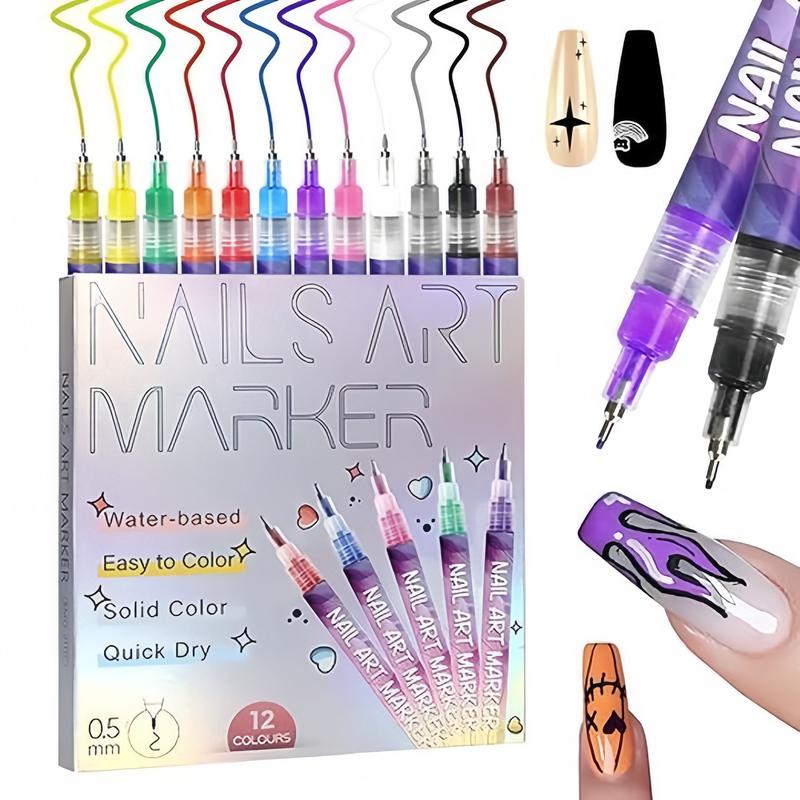 Quick Dry 3D Nail Art Pens 0.5MM Fine Precision Tip Marker for Home Salon Graffiti Liner Water-Based Solid Color Easy to Color