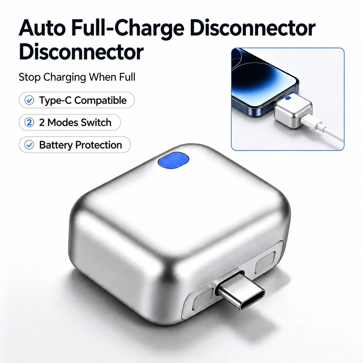 140W Type-C Physical-Disconnect Battery Guard Charger - Auto Eject, Auto Stop, Fast Charging, Smart Battery Health Protector, 100W Fast Charging, Applicable to Various Electronic Devices Such as for iPhone/Android/Earphones