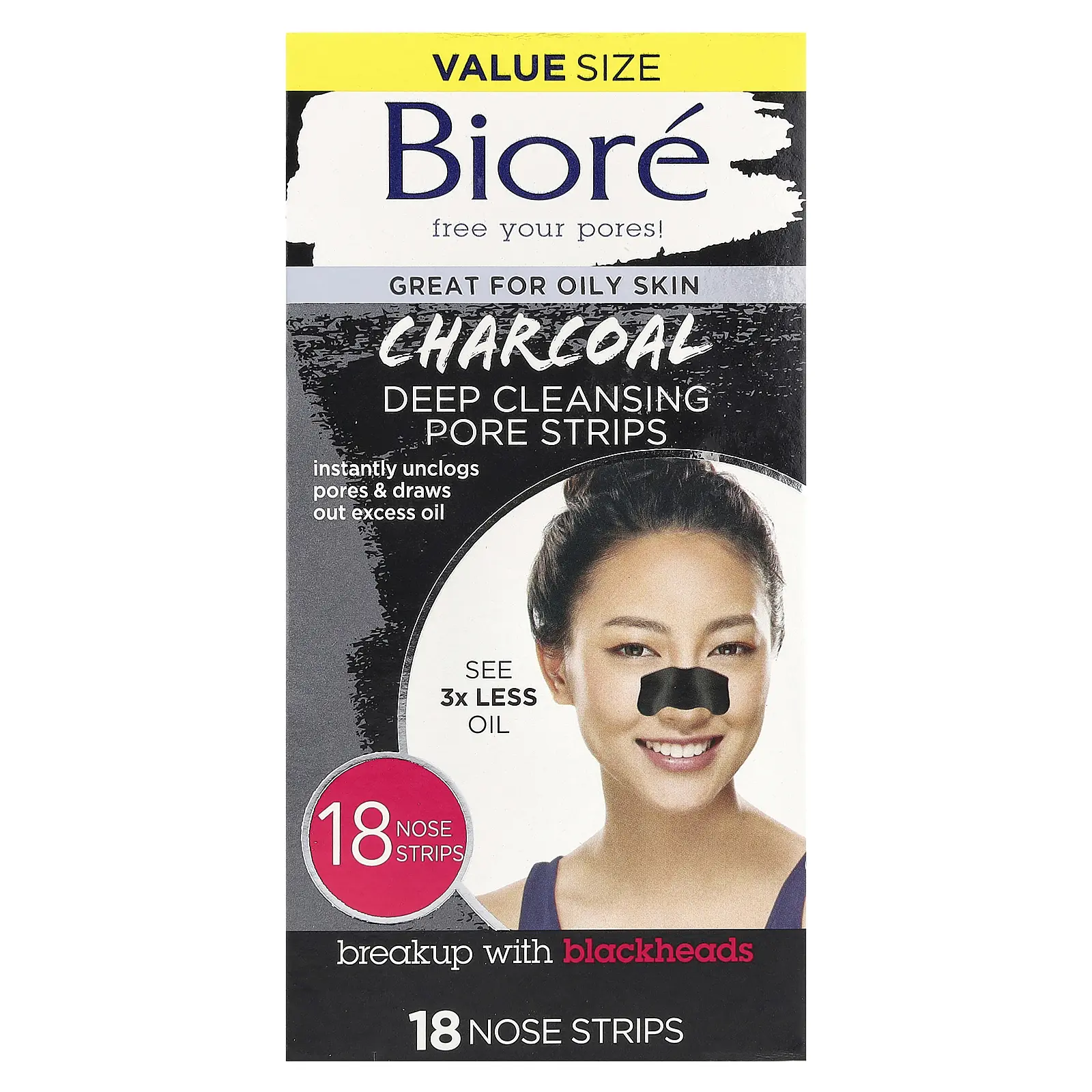 Biore Deep Cleansing Pore Strips, Charcoal, 18 Nose Strips Biore Deep Cleansing Pore Strips, Charcoal, 18 Nose Strips