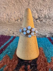 Handcrafted Sterling Silver & Light Blue Fire Opal 5 Stacker Ring Size 7