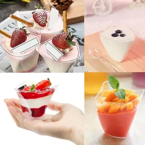 25/50 Pcs Disposable Triangle Cup with Spoon Set  Fruit / Ice Cream / Mousse / Smoothie / Pudding Cups Disposable Tableware for Birthday Parties Utensil Set, Baking Supplies Kit Party Supplies for Birthdays, Weddings, Festivals & Events