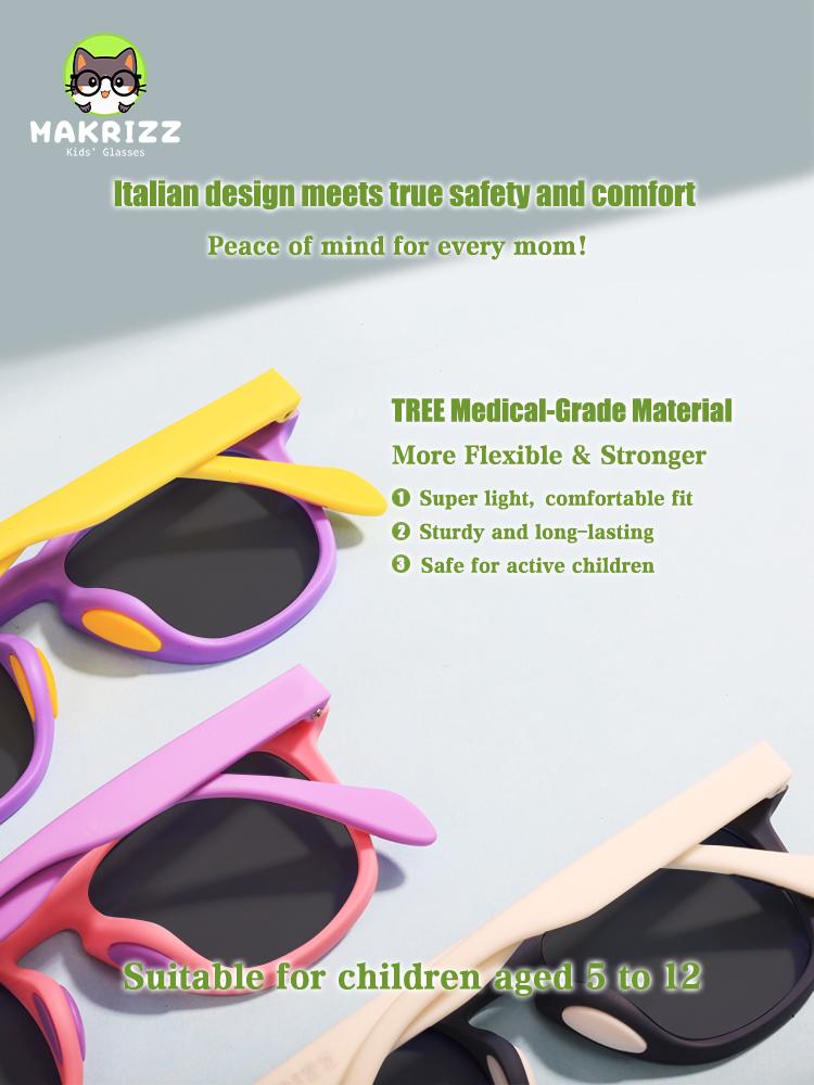 MAKRIZZ Pink Girls Polarized Sunglasses UV400, Medical-Grade Unbreakable, with Case & Strap for 5-12/KR622