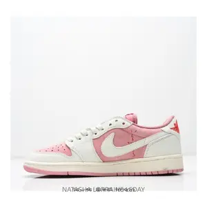 Versatile, anti-slip, wear-resistant, low-top retro basketball shoes in pink and white for both men and women
