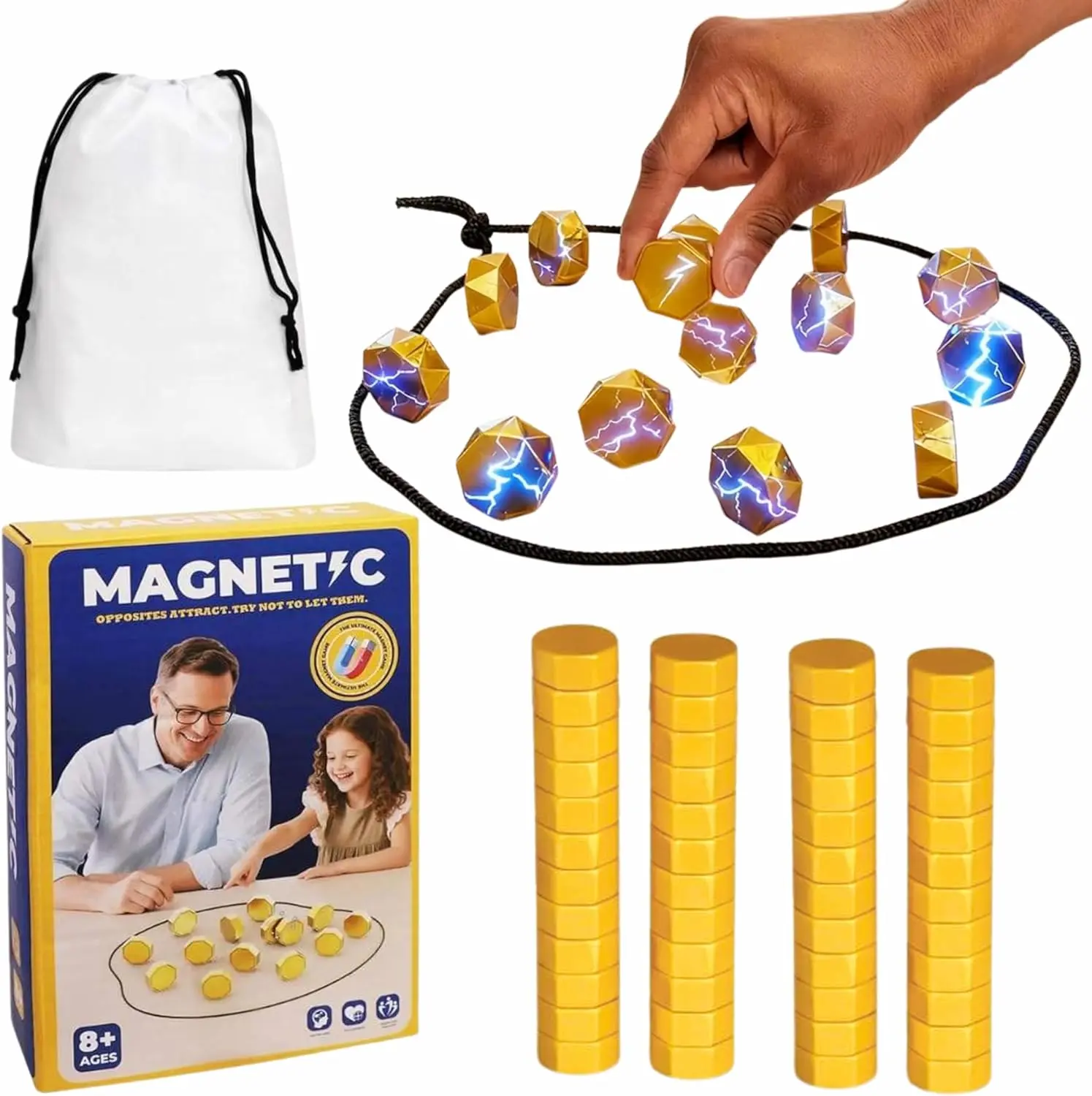 Magnet Game with String for Family Game Night & Travel & Camping - Magnetic Fun(20 Stones & Adjustable Rope)