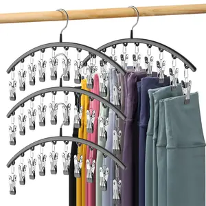 Clothes Hanger with Clips, 2 Counts Multi-functional Windproof Clothes Hanger, Clothes Storage Rack for Skirts, Shorts, Jeans, Scarves and More, Organiser