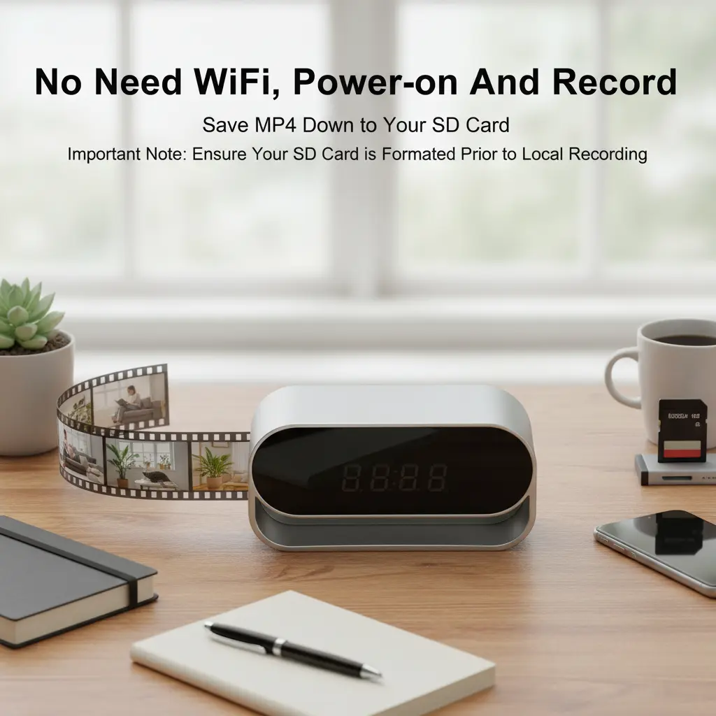 Alarm Clock, 4K UHD, WiFi6 & AP Hotspot, Remote Live View, Local SD Card Storage, Cloud Storage Available, USB Powered, HD Night Vision, 2600mAh Battery, Motion Detection, 2-in-1, Wireless Alarm, Smart Home,