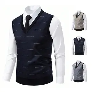 Classic Mens Knit Vest Sleeveless Sweater Vests Pullover V-Neck Casual Men's Kntted Vests  Relaxed Fit V Neck Sleeveless Knitted Pullover