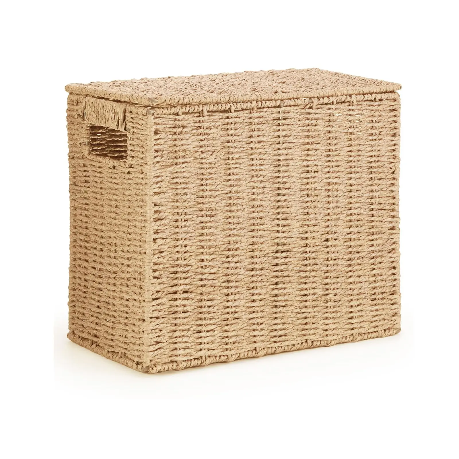 Garvee 14 Inch Woven Paper Rope Storage Basket with Lid, 6-Roll Bathroom Organizer for Narrow Spaces, Multi-Purpose Holder for Toilet Paper, Towels, Utensils, Picnic, and Home Decor