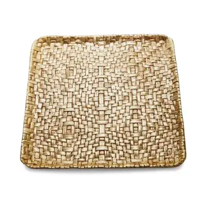 Woven Palm Square Matzah Plate Gold by Michael Aram