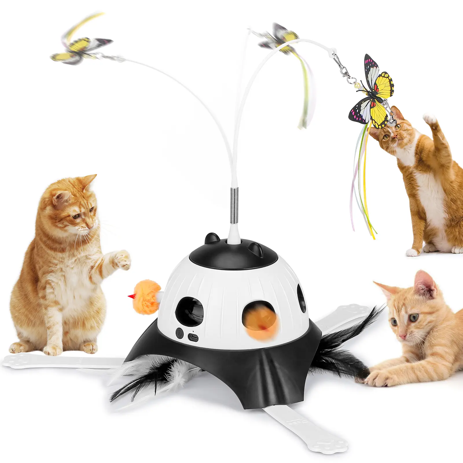 3 IN 1 Kitten Toys Automatic Interactive Cat Toy, Fluttering Butterfly, Moving Ambush Feather, Power Supplies, USB Powered,Four exercise modes