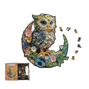 Moon Owl Wooden Puzzles for Adults, Unique Animal Shape Wooden Jigsaw Puzzles for Adults, Christmas Thanksgiving Gifts for Family Friend,Home Decor, with a piggy bank function