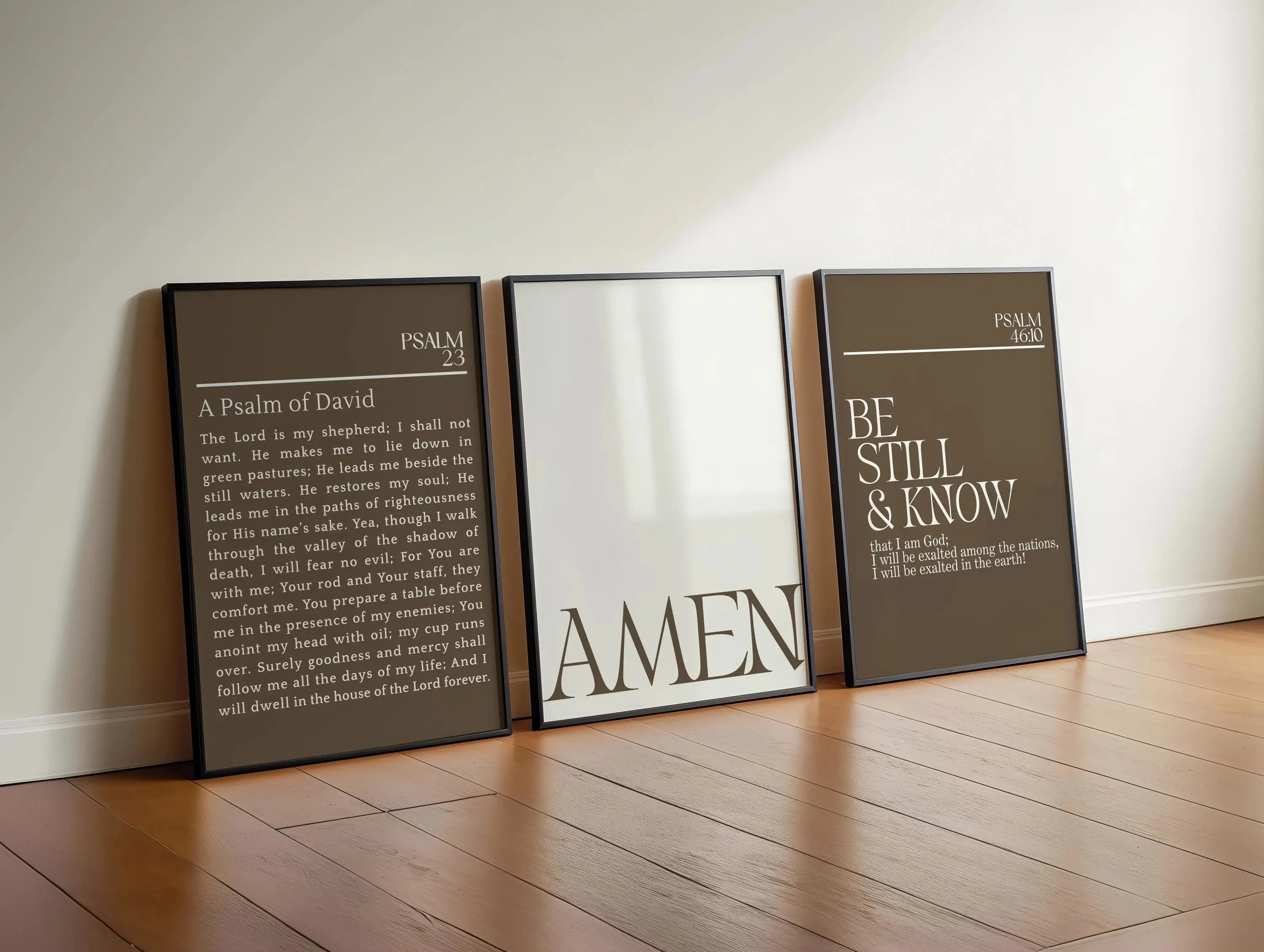 Modern Christian Poster Unframed Set of 3 - Psalm 23 & 46:10 Neutral Scripture Prints, Faith Home Decor, Bible Verse Bundle